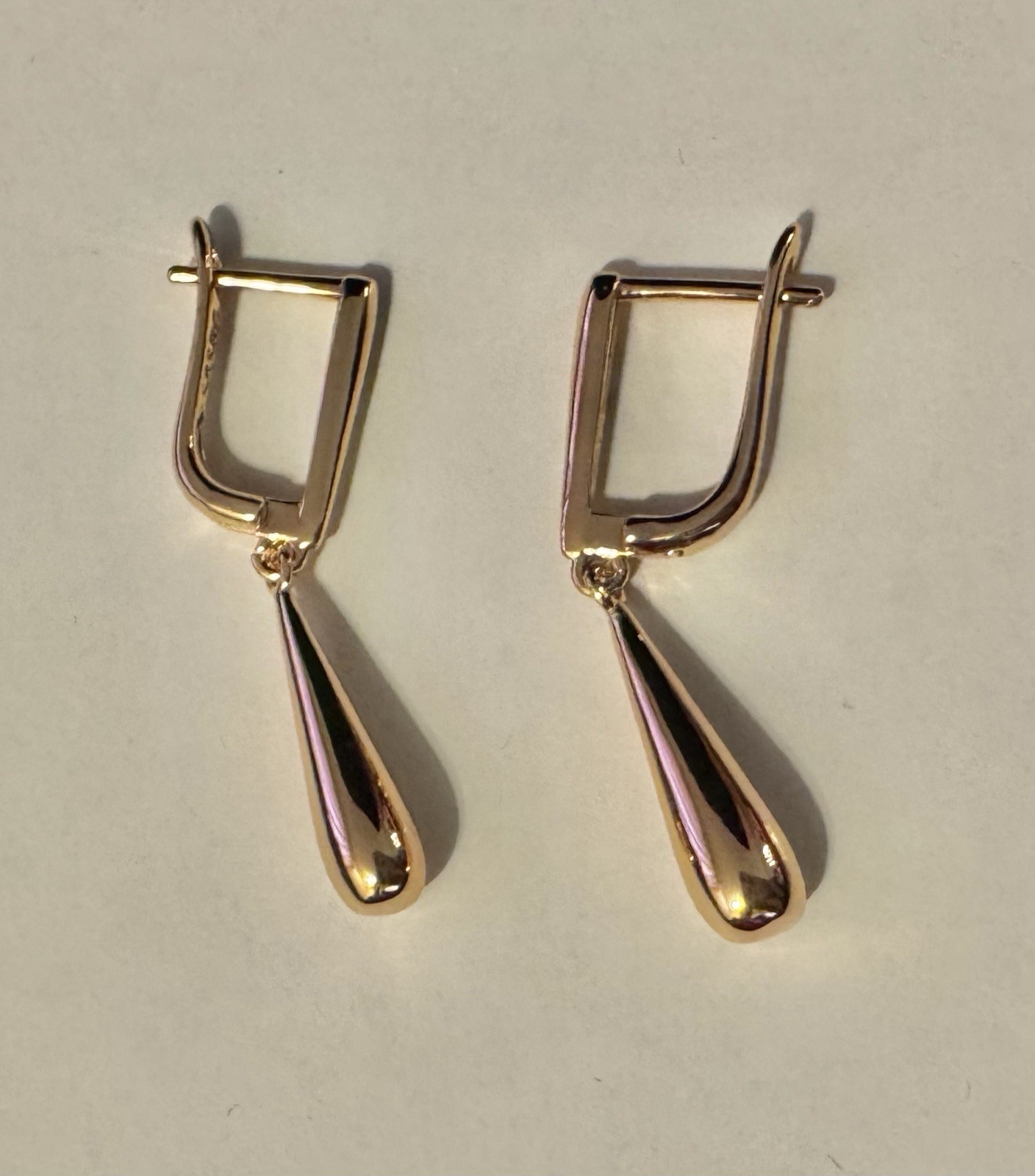 Stamped 585RG 14k Vintage Rose Gold Filled / Plated Dangle Teardrop Earrings Set
