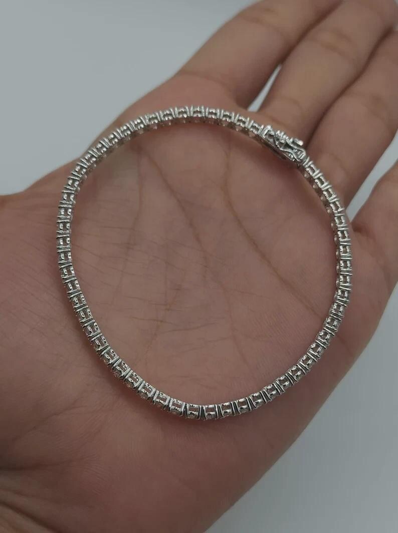 Round Cut Natural Diamond For a Stylish Tennis Bracelet In 14k Real White Gold