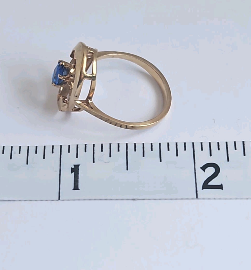 Vintage 10k Yellow Gold Oval Orbit Lab Created Spinel Ring Size 6 Mod Vibe