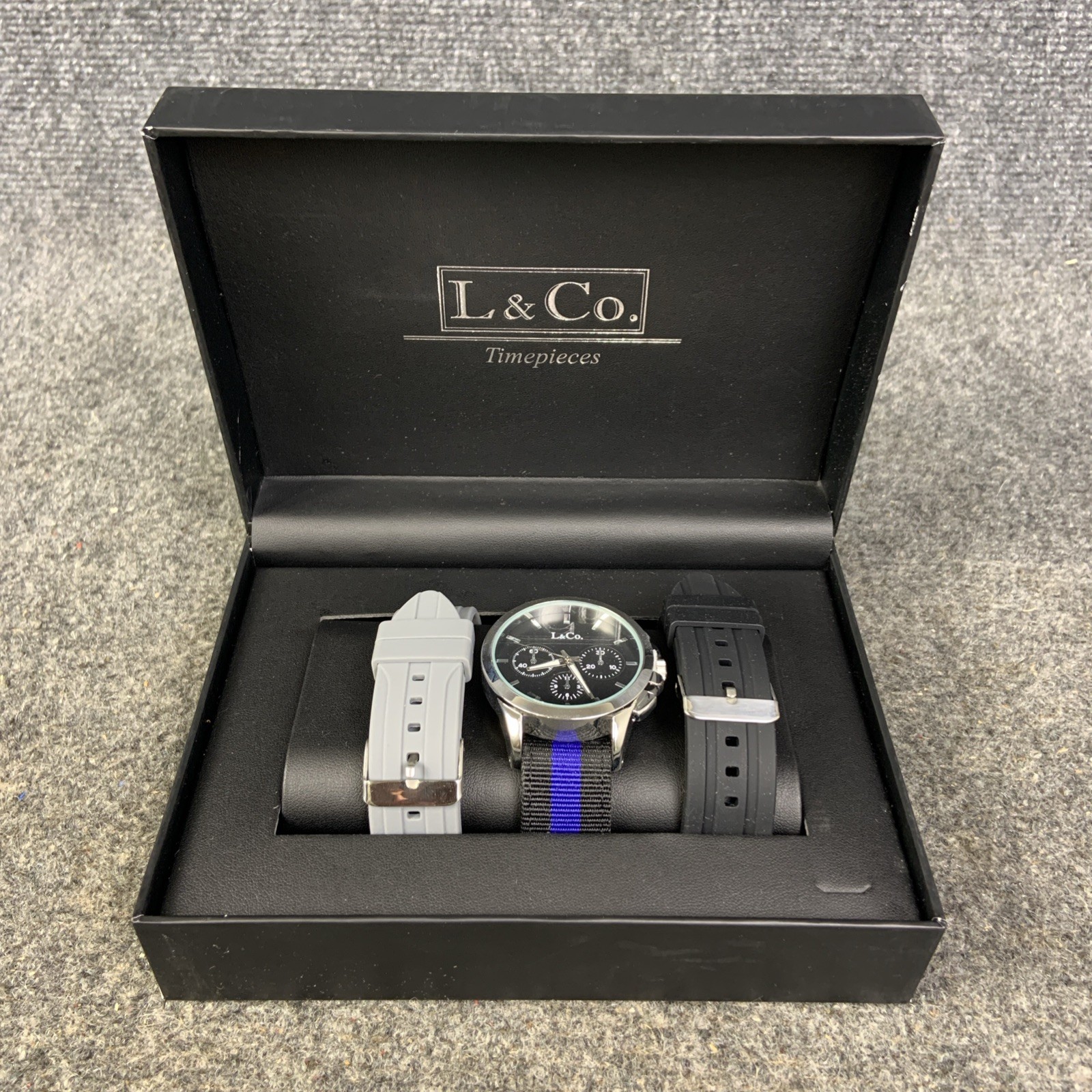 L & Co. Timepieces Men’s Gift Set Watch And 2 Additional Bands NIB Great Gift