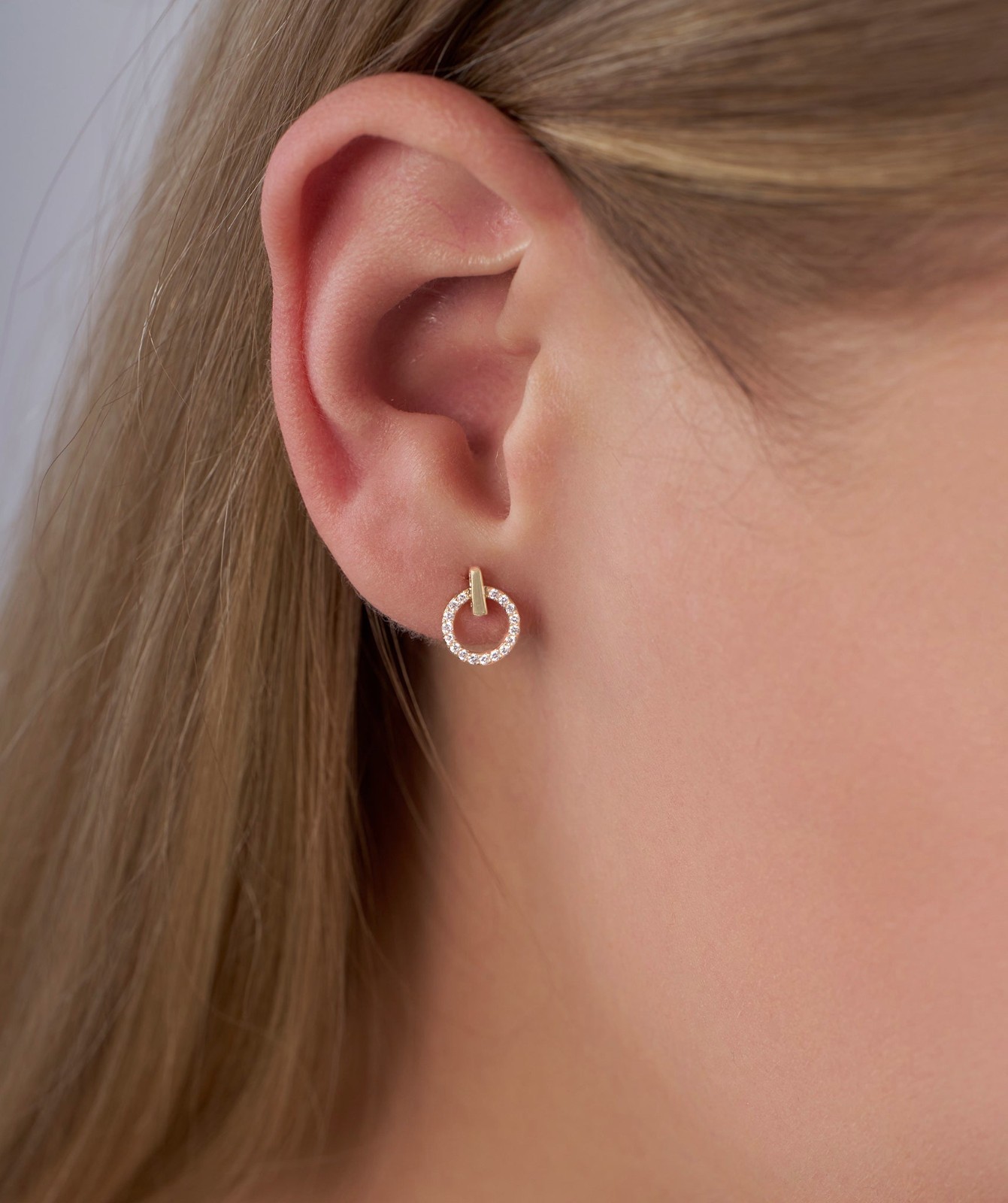 Round E-F/VVS Lab Grown Diamond 14K Gold Open Circle Door Knocker Stud Earrings