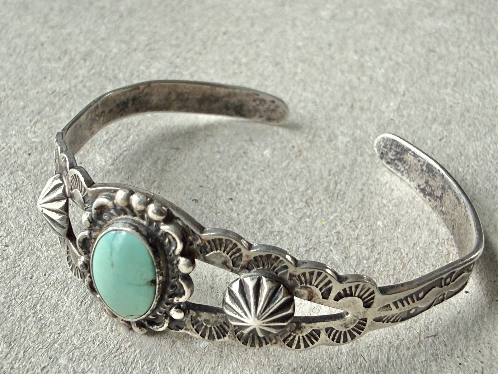 Vintage Fred Harvey Era Silver Turquoise Childs Bracelet