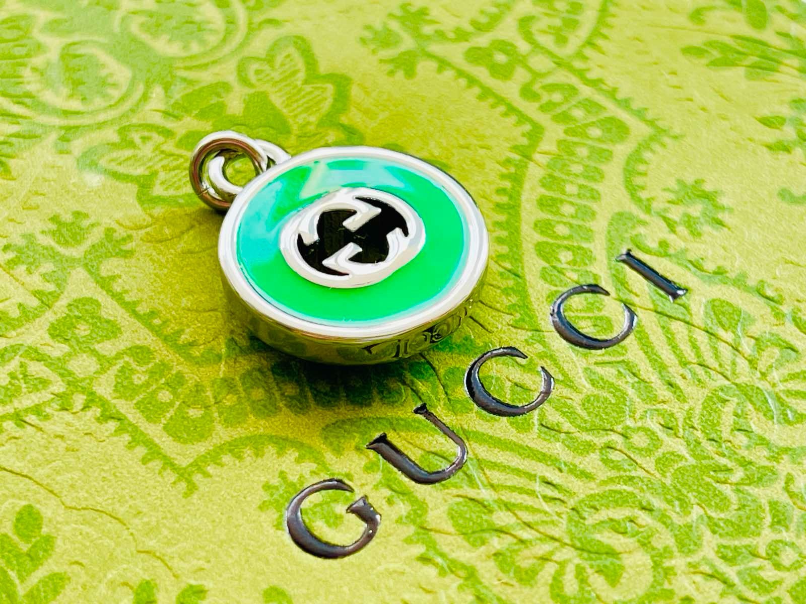 Gucci Pendant Zipper Pull silver/ green 0.8 inch stamped