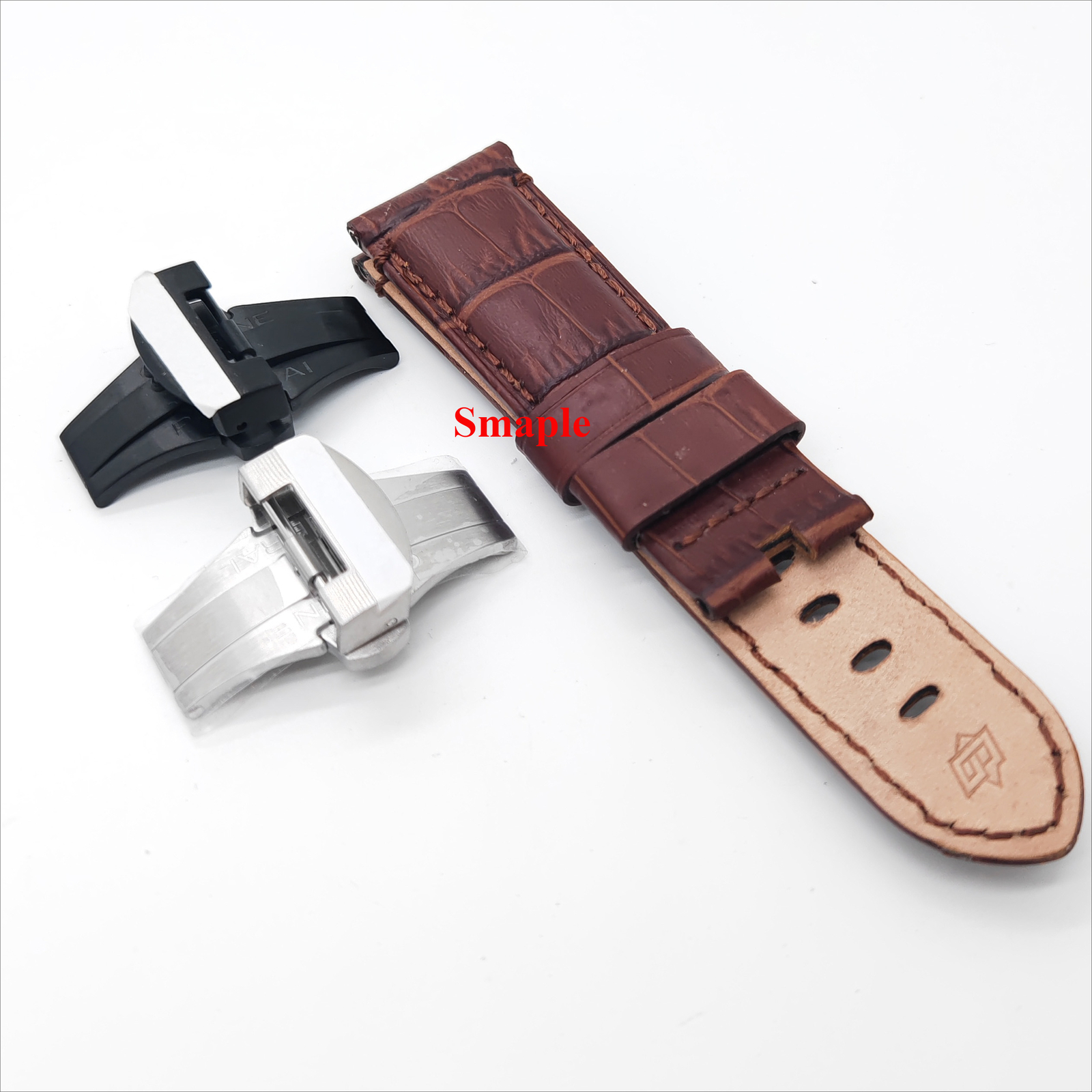 24mm Brown Calf Leather Deployment Clasp Strap For PAM RADIOMIR LUMINOR Watch