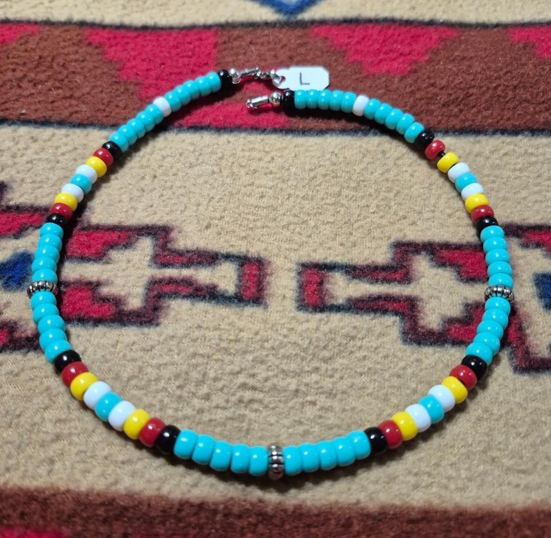 L, Necklace native American southwest Aztec Indian western cowboy beaded ethnic