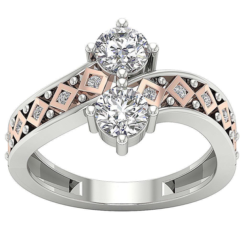 Designer Forever Us Two Stone Ring Round Diamond I1 G 1.15 Ct 14k Solid Gold