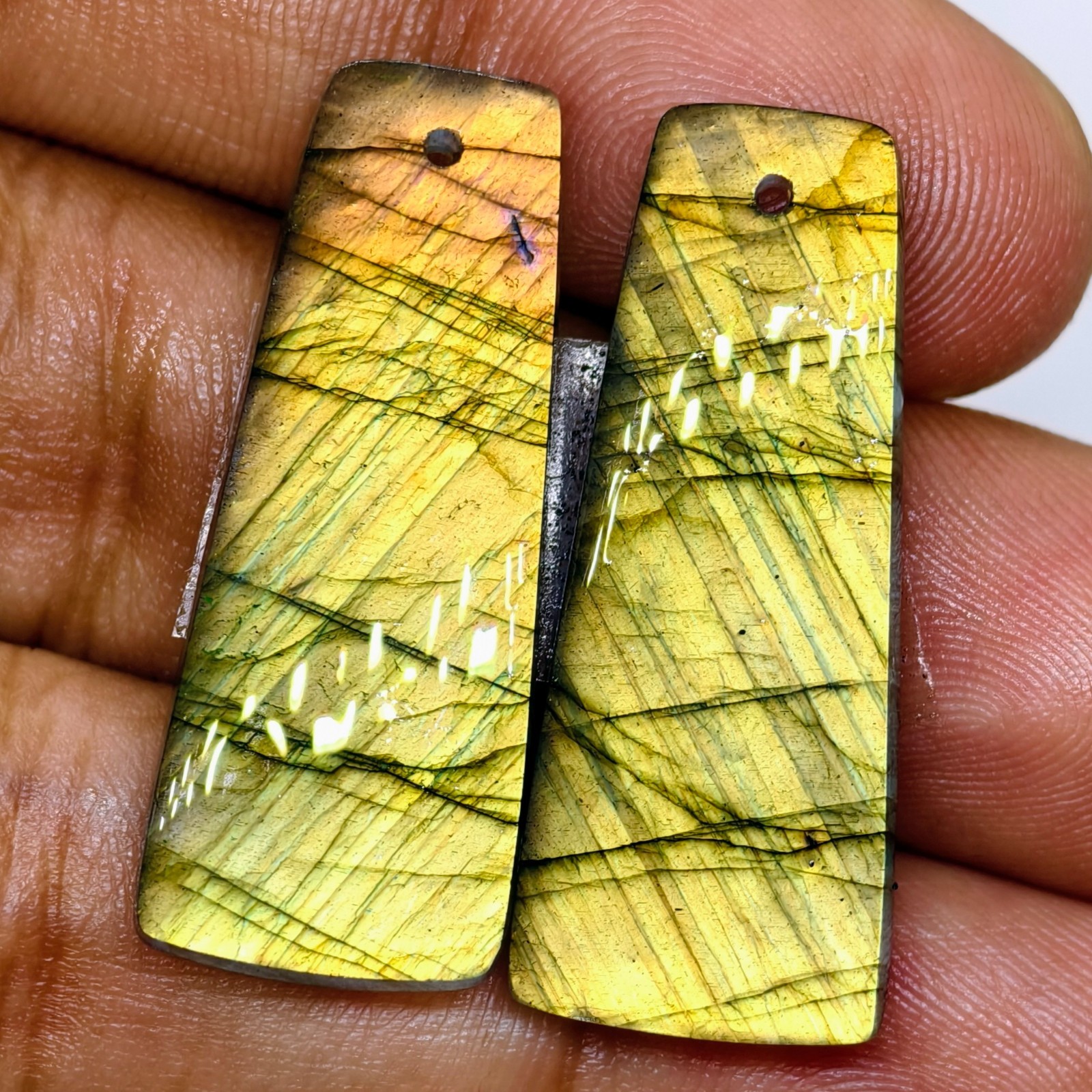 33 Cts Natural Labradorite Drilled Match Pair Cabochon Gemstone 32.1 X 13.2 MM