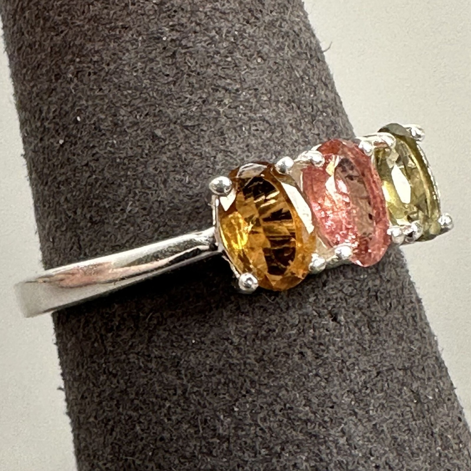 Lovely D’Joy Three-stone Tourmaline Ring 925 Sterling Silver – Size 8, 2.56g