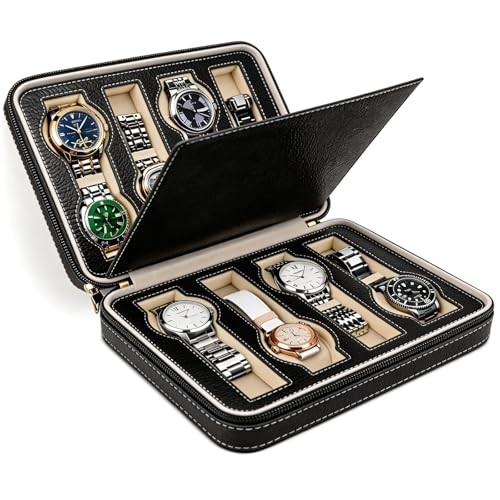 8 Slot Watch Box Faux Leather Storage Valet Premium Watch Storage Display Black