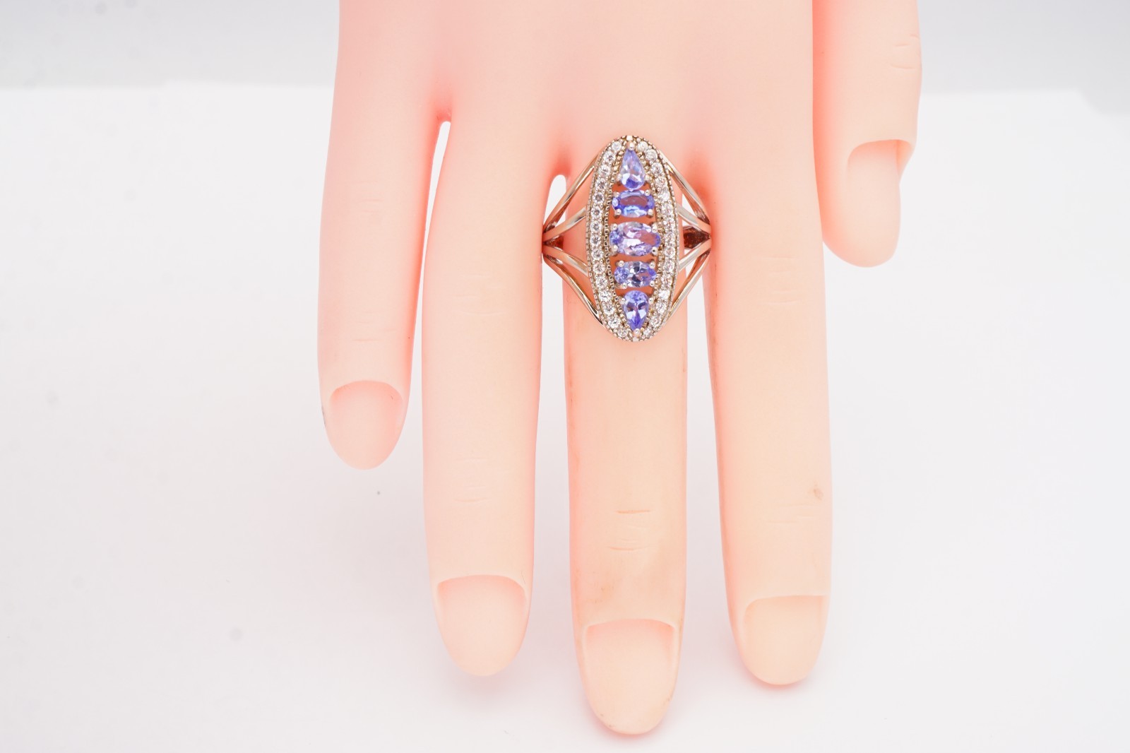 Sterling Silver 925 Iolite White Topaz Ring Size 7