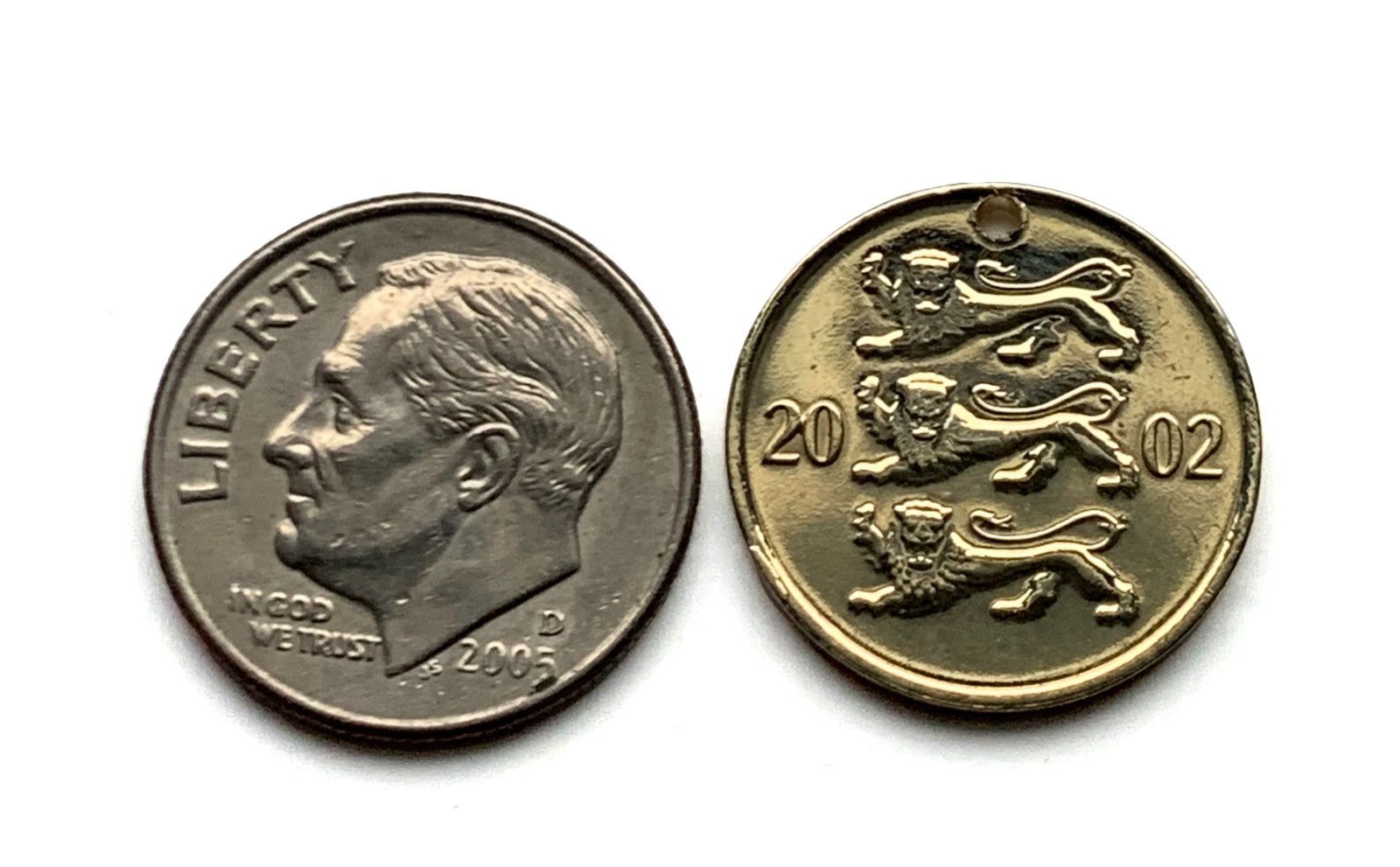 1992 Estonia 10 Snt coin pendant blue lions Eesti riigivapp Tallinn Tartu 001774
