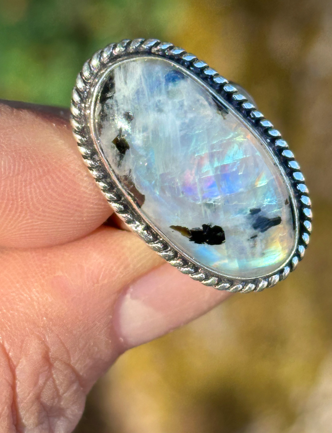 Vintage VIVIDE 925 Silver Rainbow Moonstone Ring Size 7