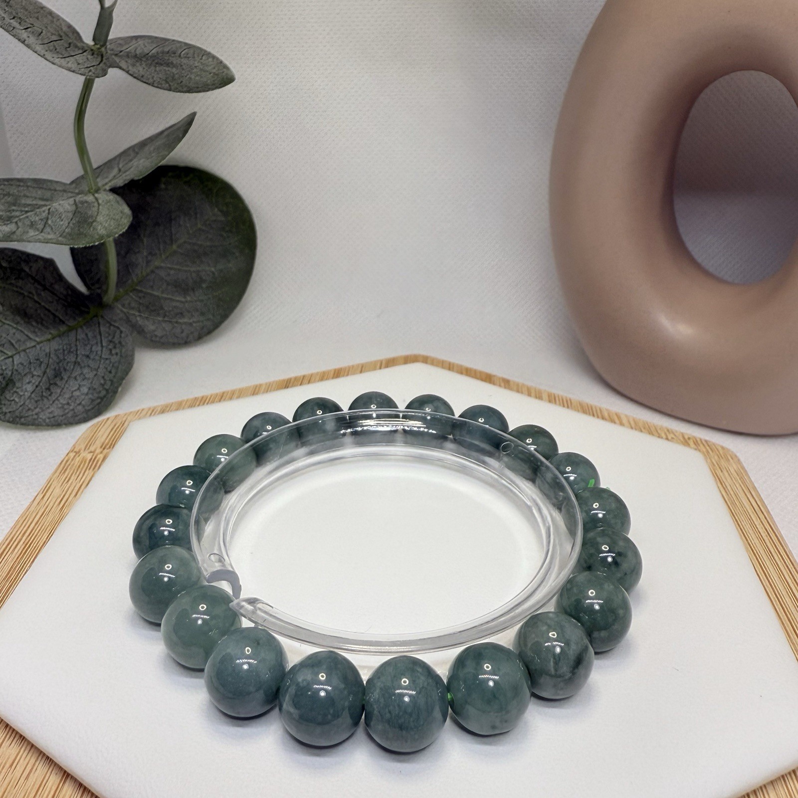 Blue Water Jadeite Bead Bracelet 10.2MM