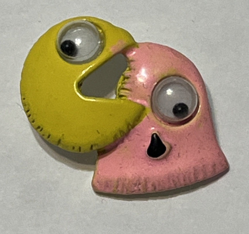 Googly Eye PAC-MAN Pink Ghost Push Pin Tie Tack