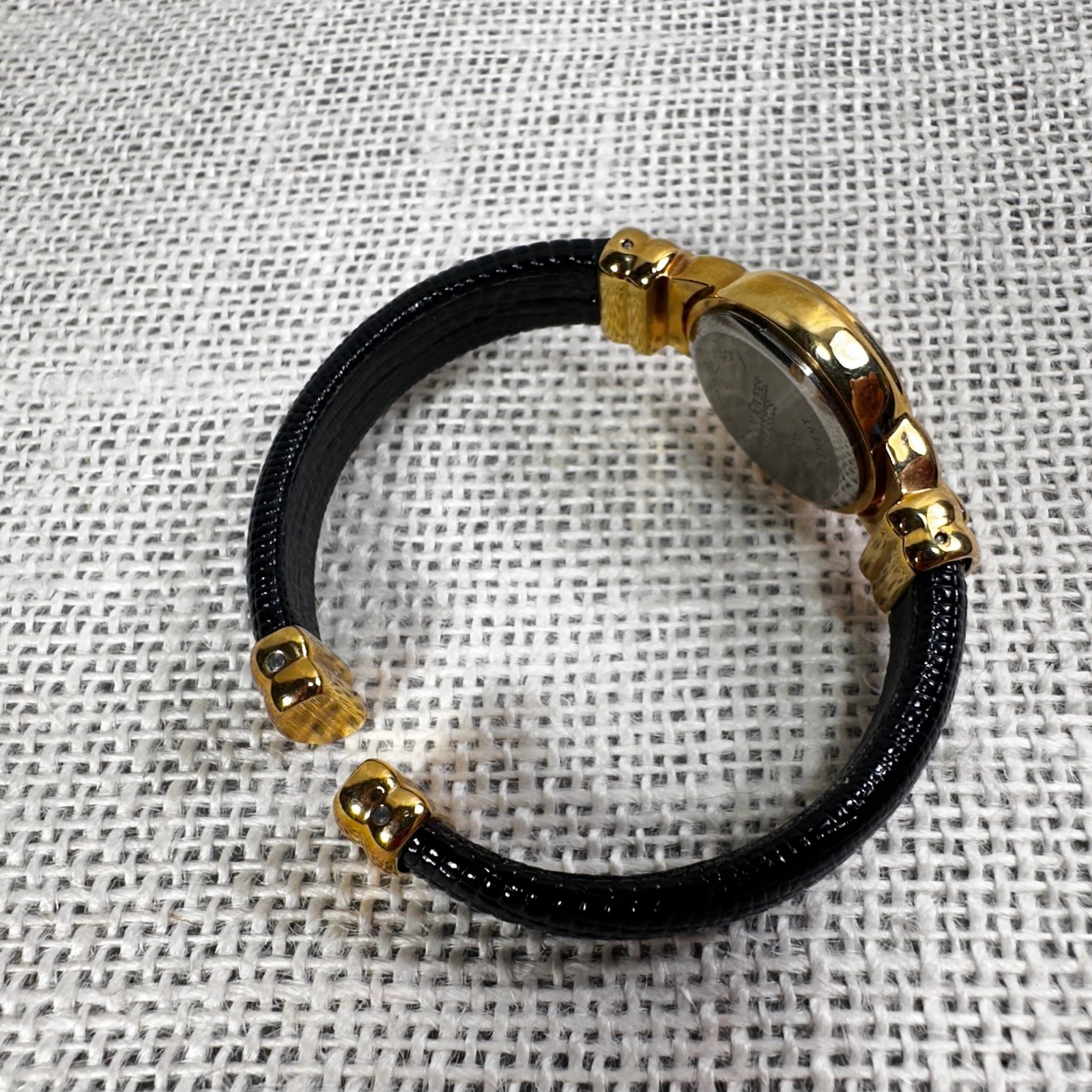 Joan Rivers Classics Womens Gold Tone Black Lizard Embossed Cuff Watch V377