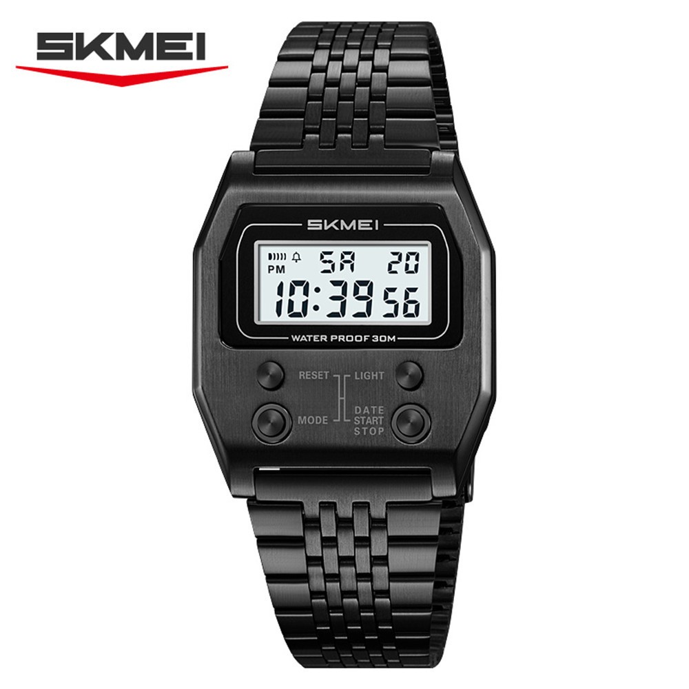 SKMEI Men Rectangle Watch Male Steel Wristwatch Boys Digital LED Display Watches