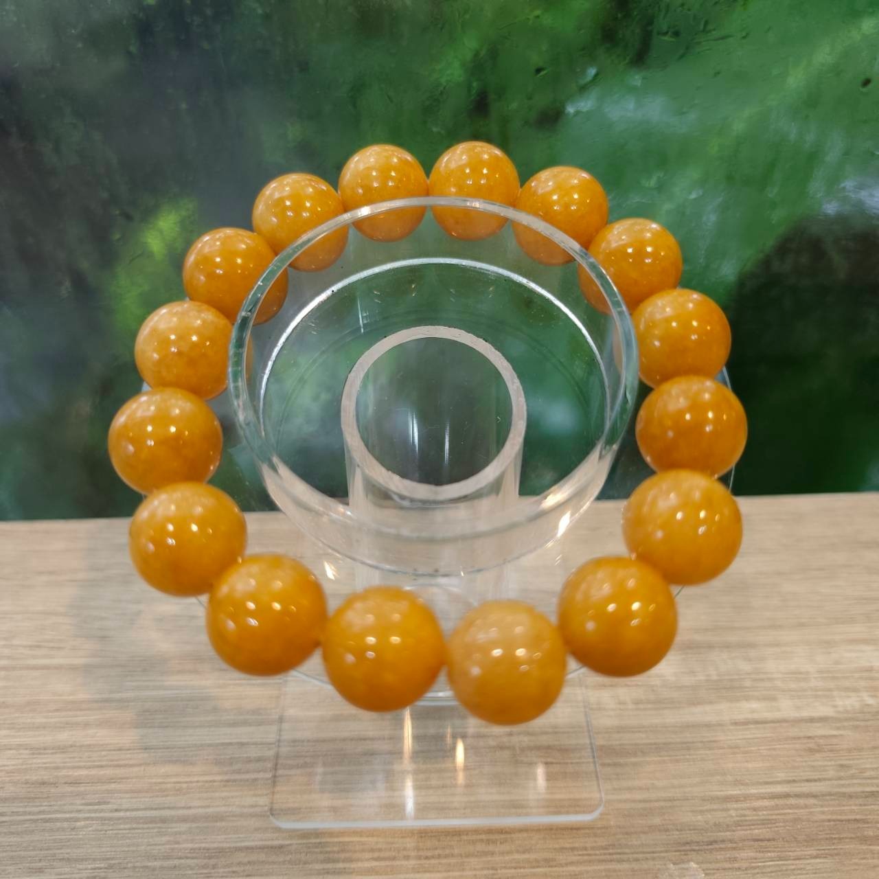 Burmese Jade Bracelet Round Shape Yellow Natural Jade Size 13.2 mm