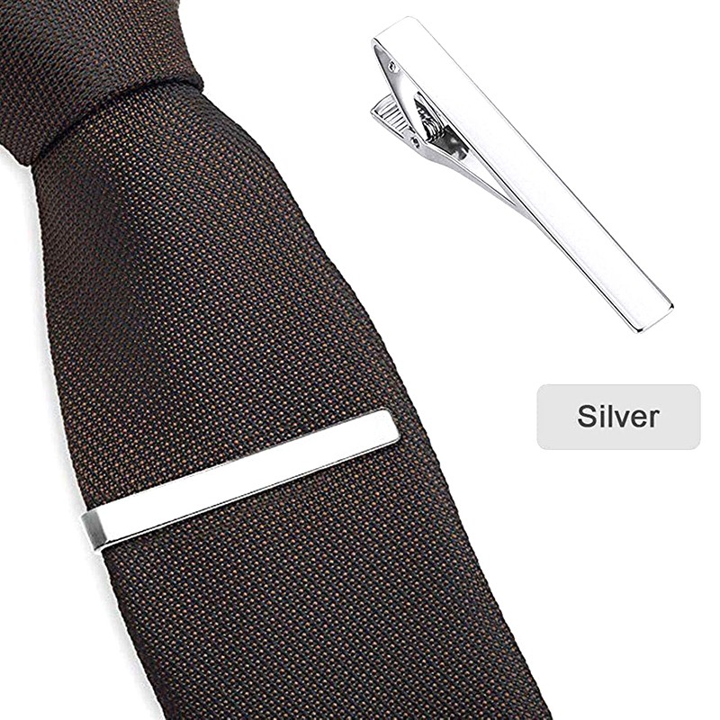 2.2″ Inches Tie Clip Mens Silver Bar Necktie Silver Clasp Clamp Stainless Steel