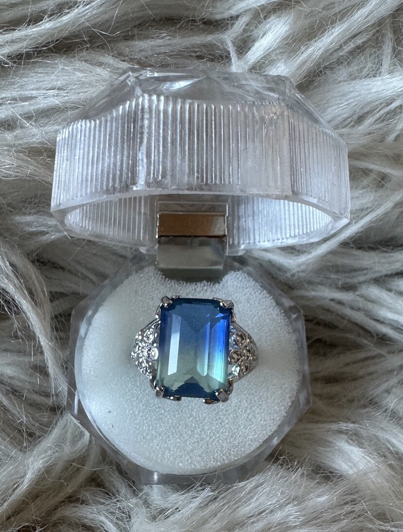 Blue Fire Rainbow Tourmaline Ring Size 8