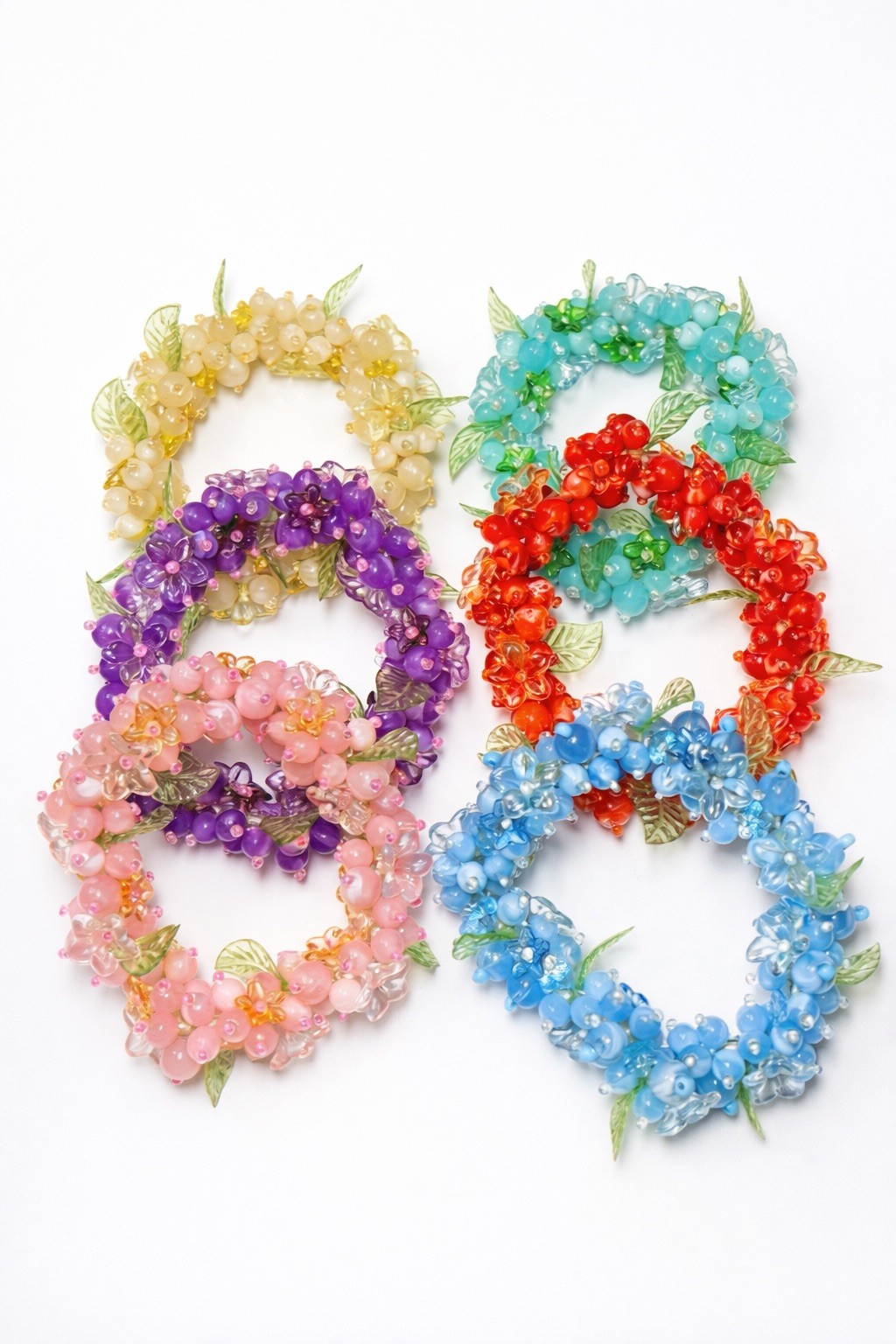 Floral Bracelet Stretch Wholesale Lot 6 Purple Pink Red Blue Flower Bracelets