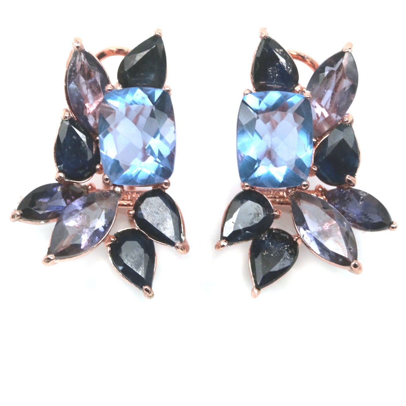 Thai Handmade 8 x 10 mm. Color Change Fluorite, Iolite & Sapphire Earrings