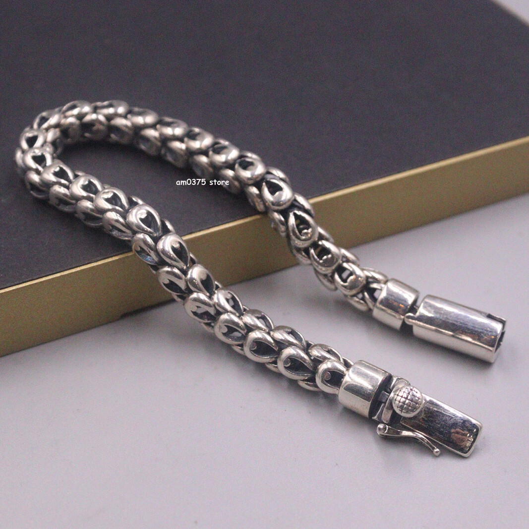Real 925 Sterling Silver Bracelet Men’s 8mm Phioenix Tail Link 8.26inch /53-54g
