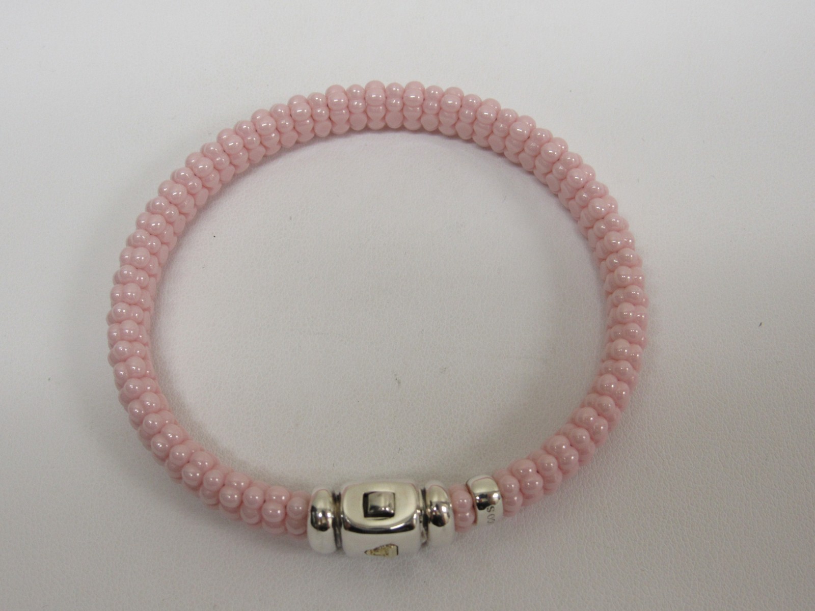 Designer LAGOS Sterling Silver 18K Pink Ceramic Caviar Rope Bracelet