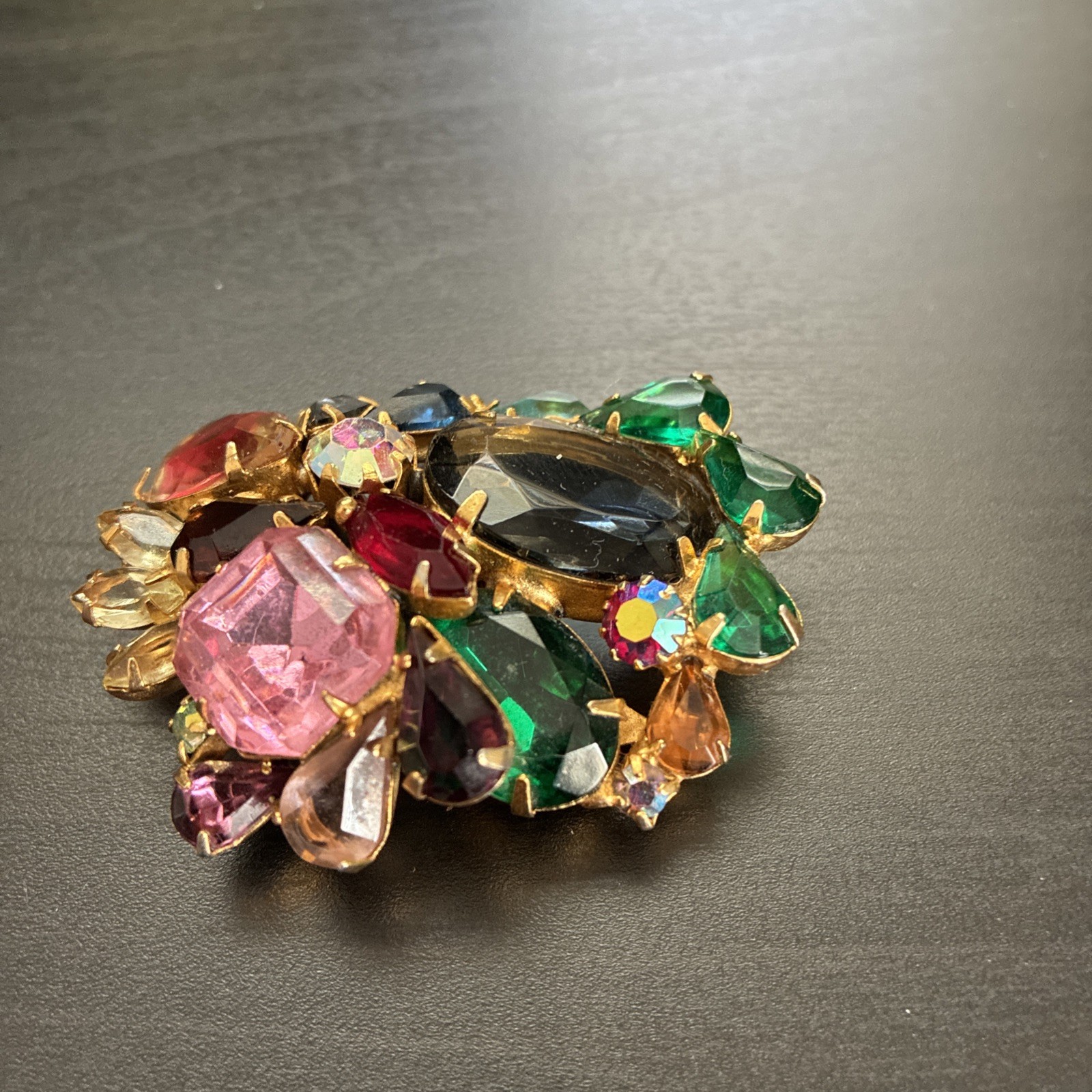 Vintage Juliana Style D&E Rhinestone Statement Brooch Huge Multi-Color Mid Centu