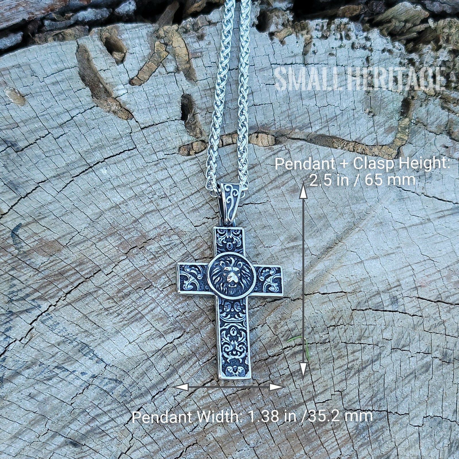 Stainless Steel Lion Cross Necklace Christian Pendant Medieval Style Men Women