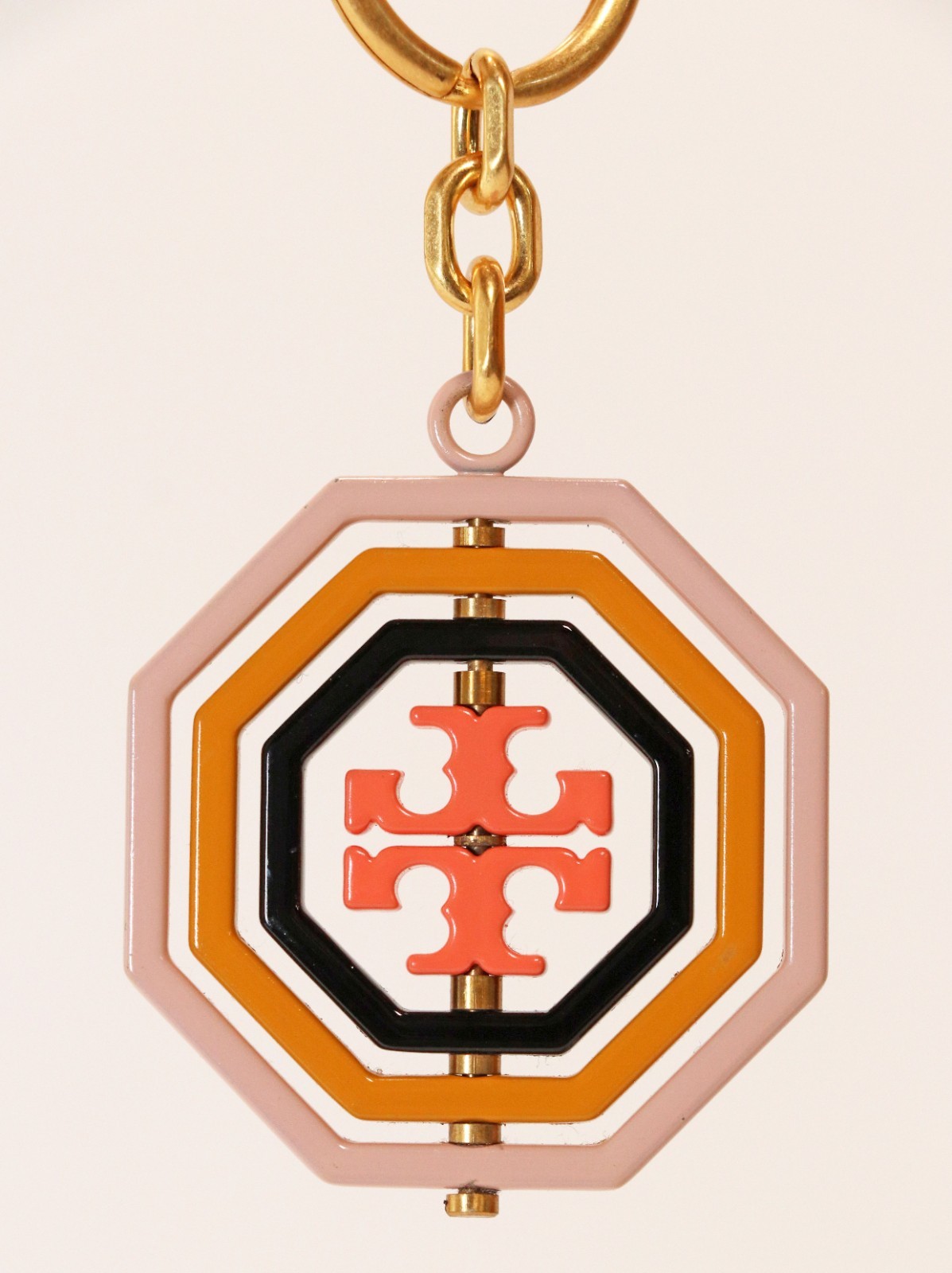 TORY BURCH “Rotating Geo” Logo Charm Authentic Designer Metal Keychain Clip -H12