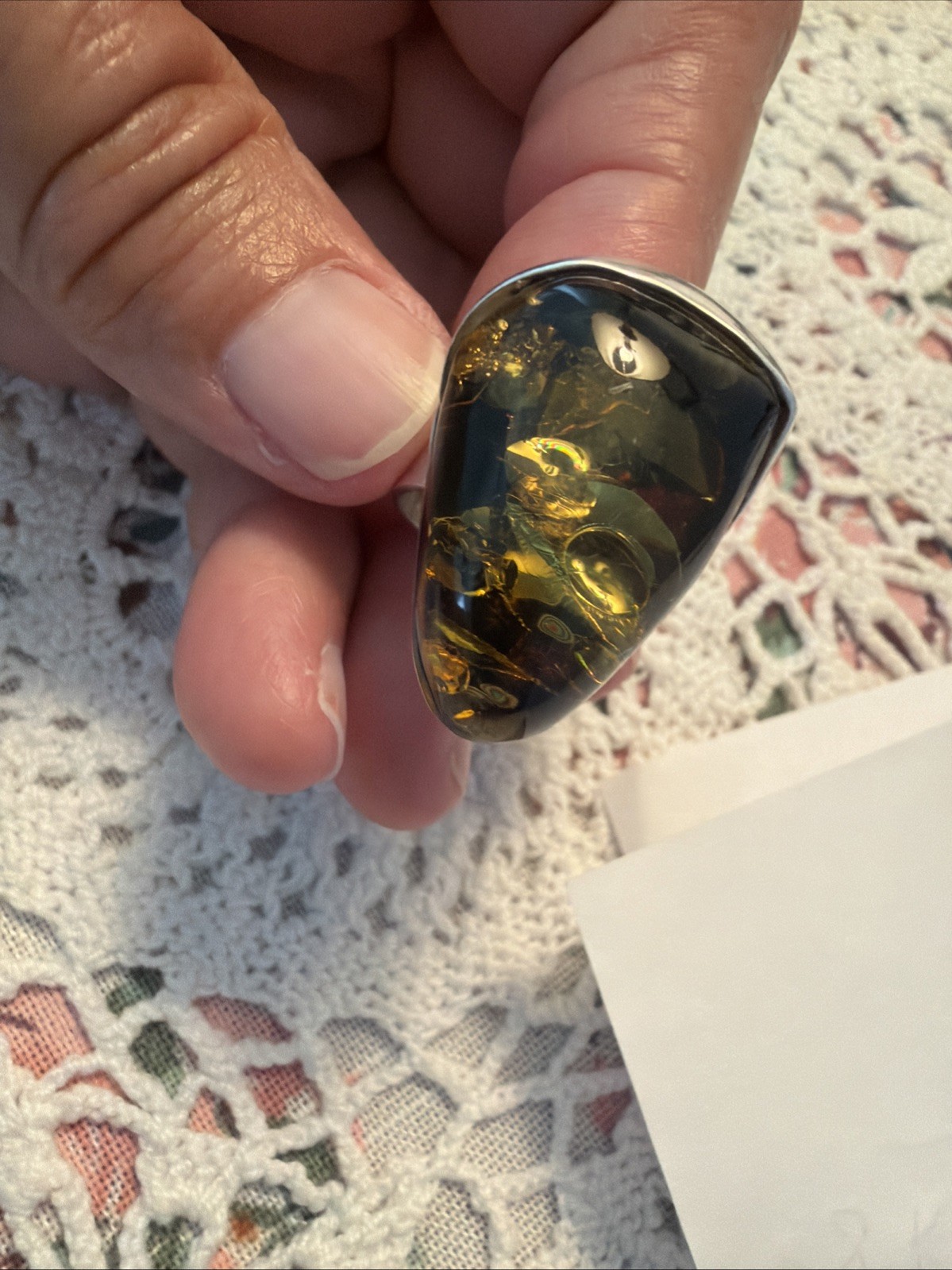 Vintage Baltic Green Amber Ring 925 Sterling Silver Size 8 1/2 – 13 Grams