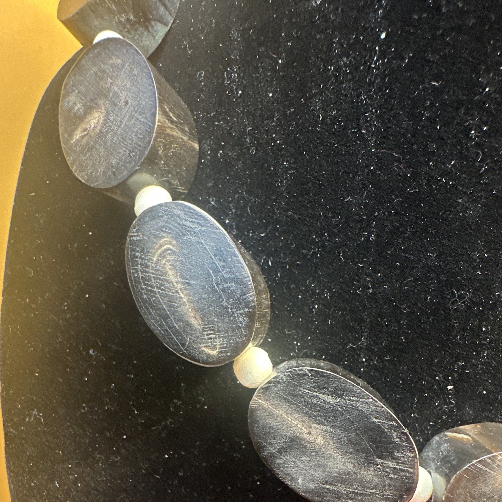 Black & White Beaded Necklace, Oval & Round Wood/Plastic Beads, Barrel Clasp
