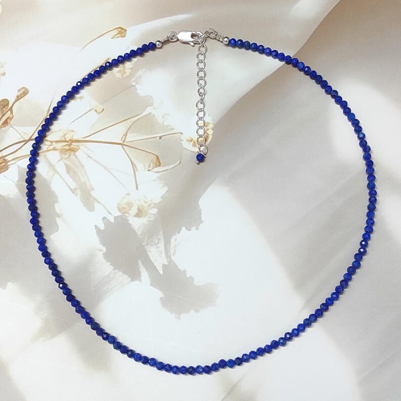 2-3MM Lapis Lazuli Faceted Round Gemstone Beaded Healing Unisex Necklaces 24”