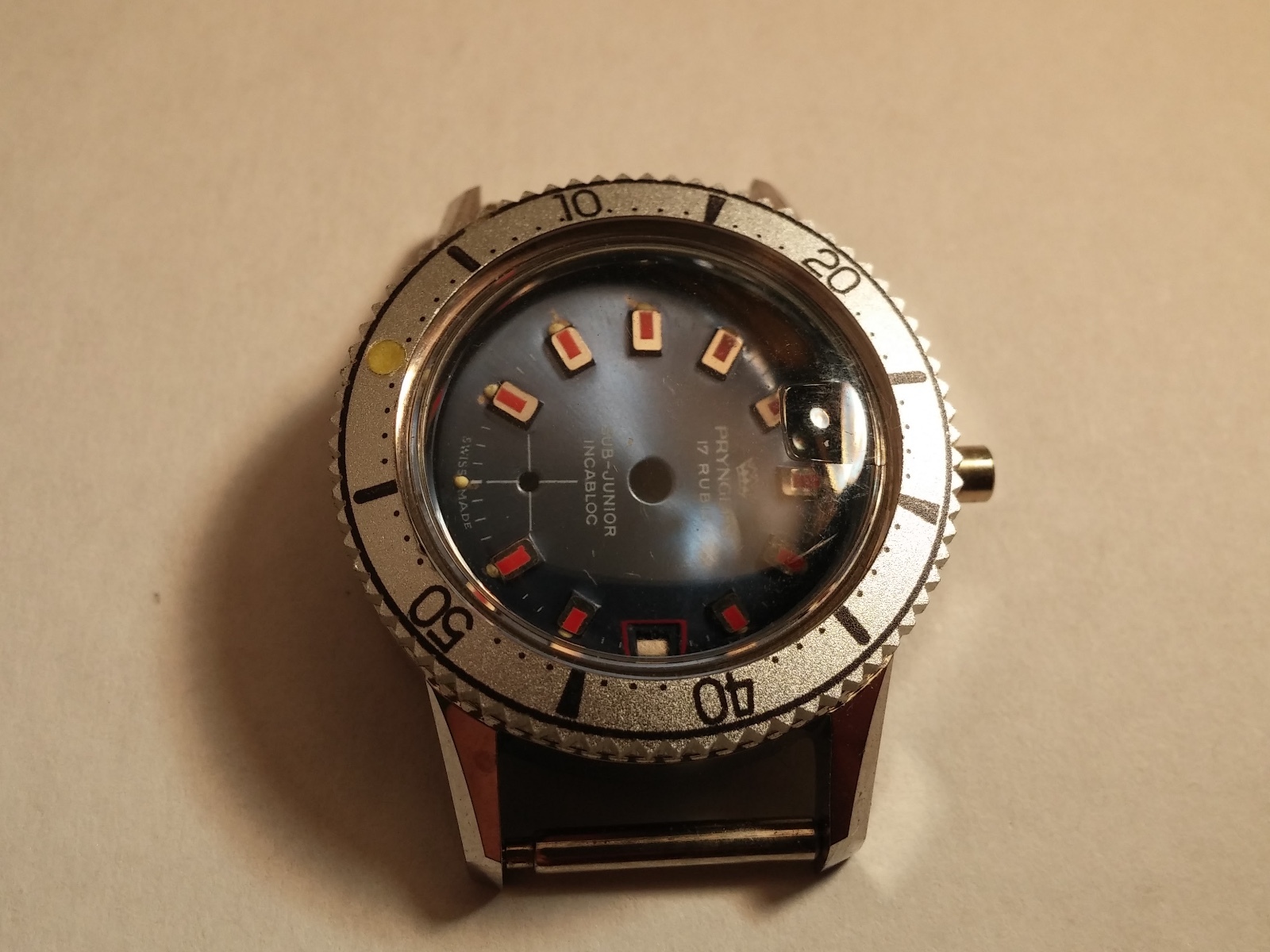 25.0mm-25.4mm watch case, sub junior with magnifier, dial, incabloc, with case b