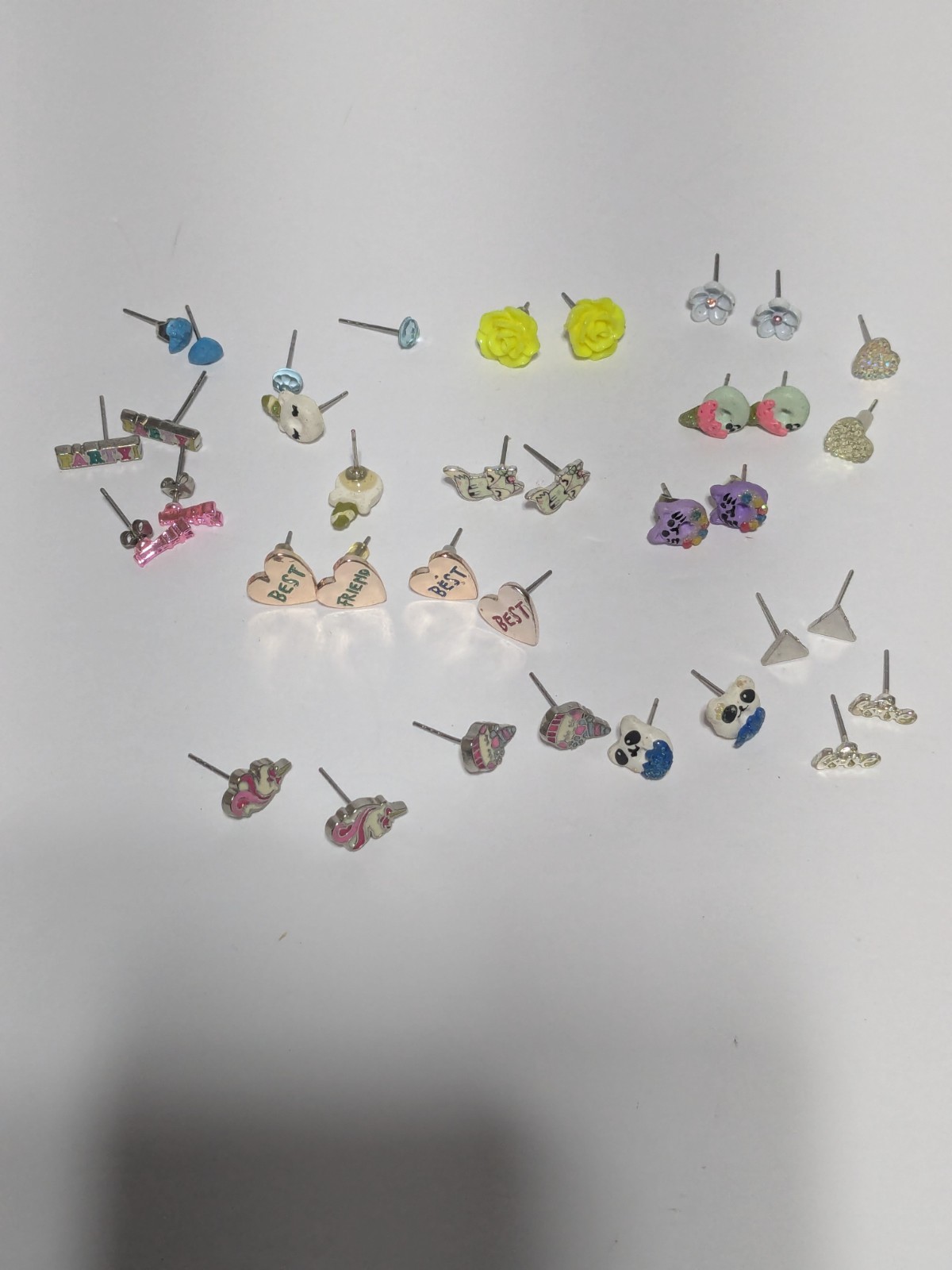 Variety Lot Of Small Stud Earrings. 18 Pairs. Little Girl Themed. Whimsical.
