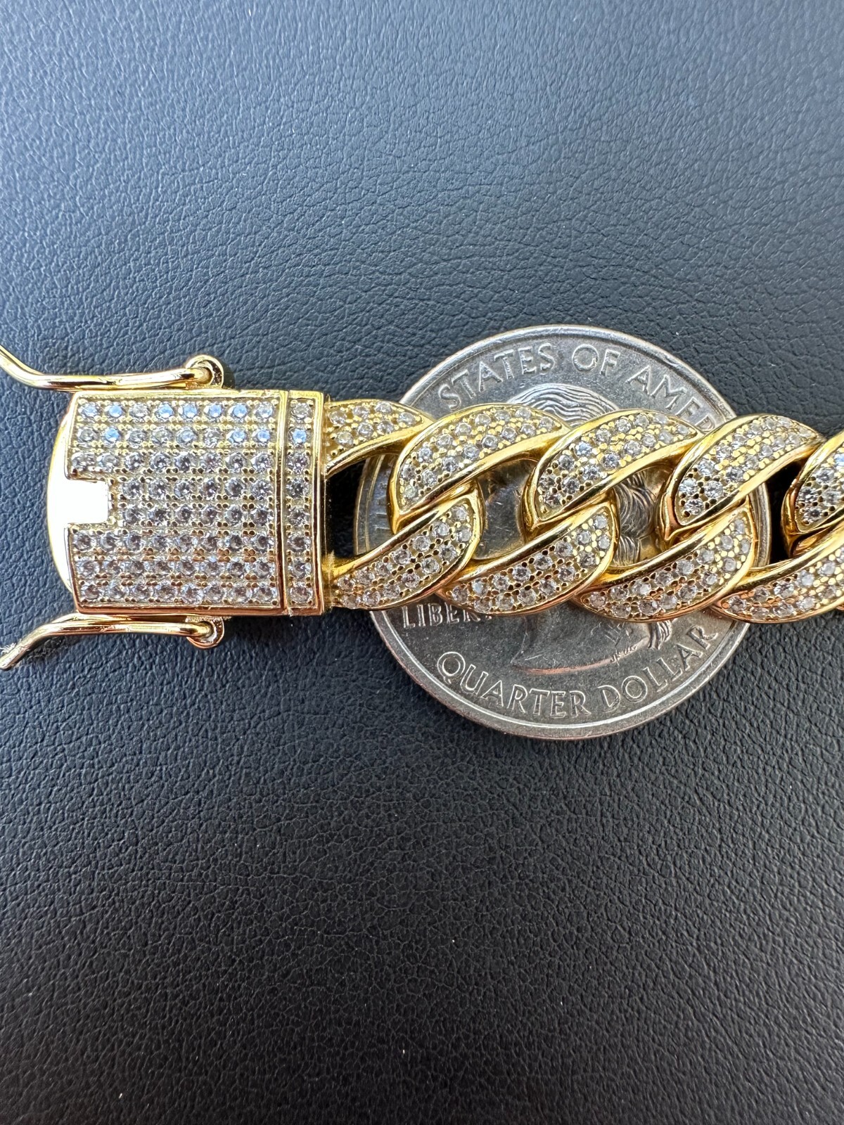 Mens Miami Cuban Link Bracelet Real Icy Solid 14k Gold Plated 925 Silver CZ 12mm