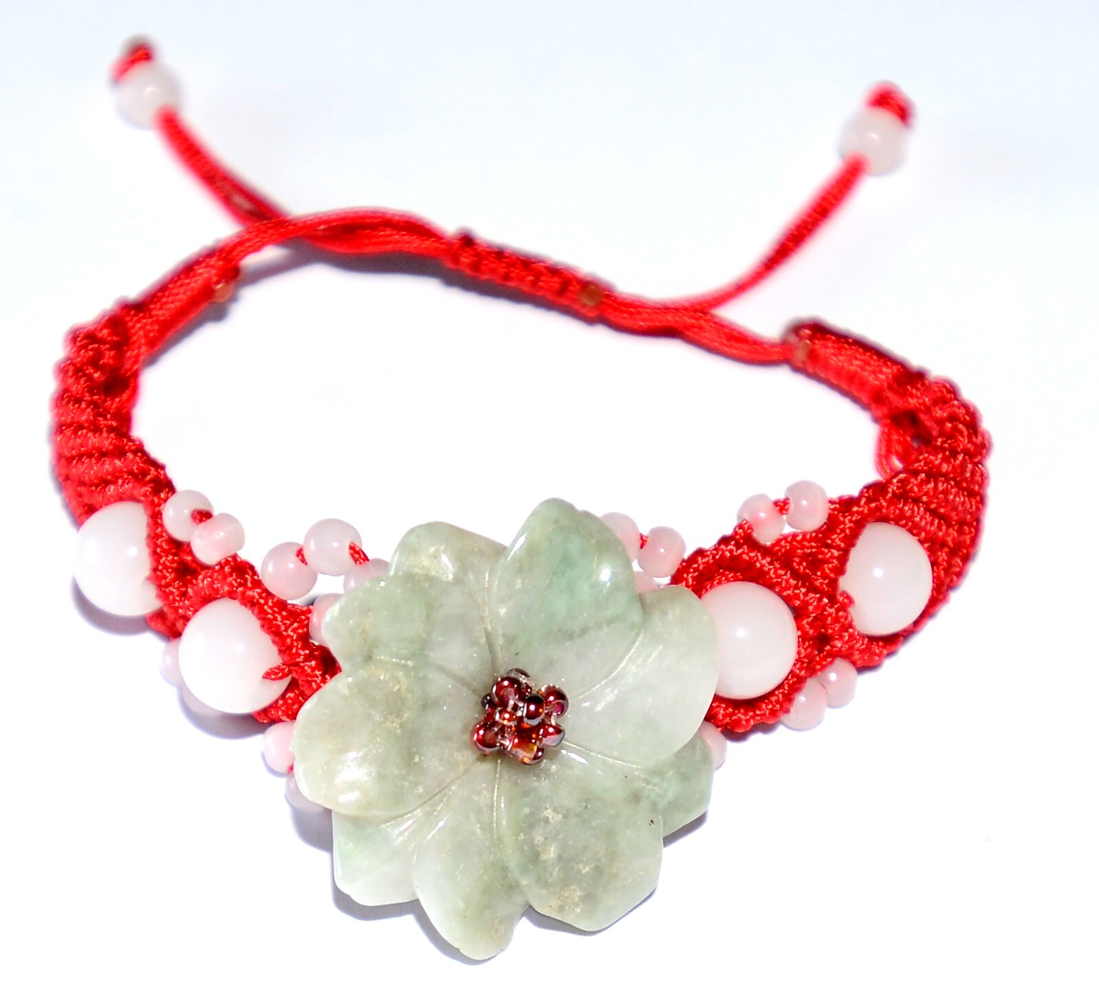 Macrame Friendship Adjustable Red Cord Feng Shui Flower Jade Charm Bracelet