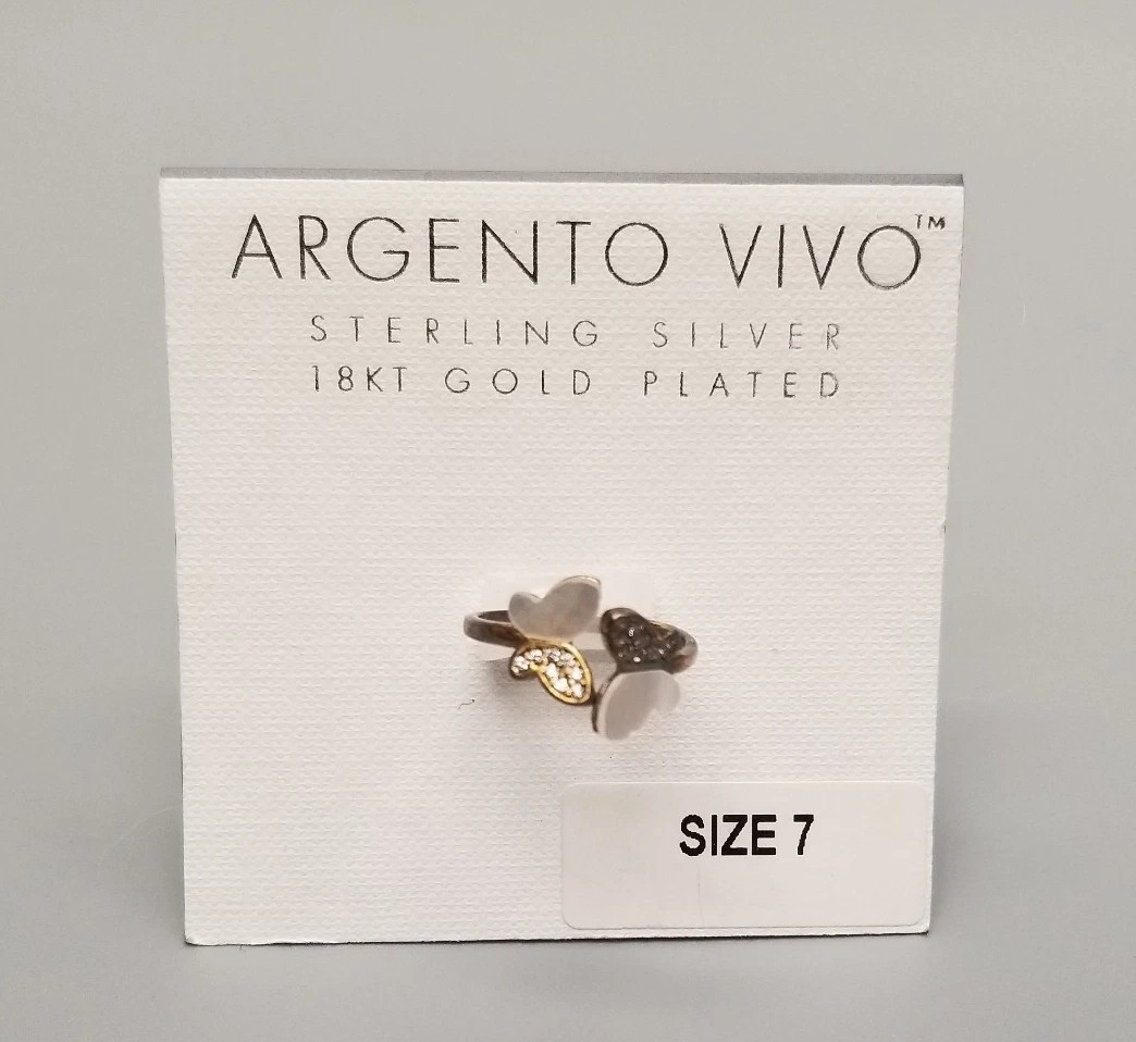 Argento Vivo 18k Gold plated Sterling Silver Mother Of Pearl Butterfly Ring 7