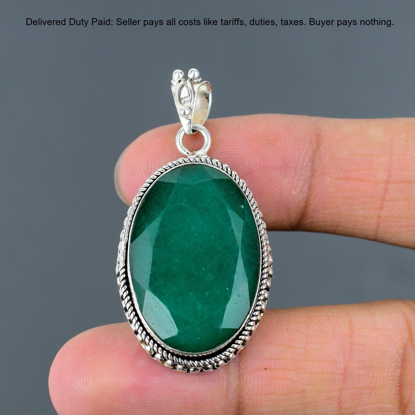 Natural Zambian Emrald 925 Silver Sister Bezel Handcrafted Boho Pendant Jewelry