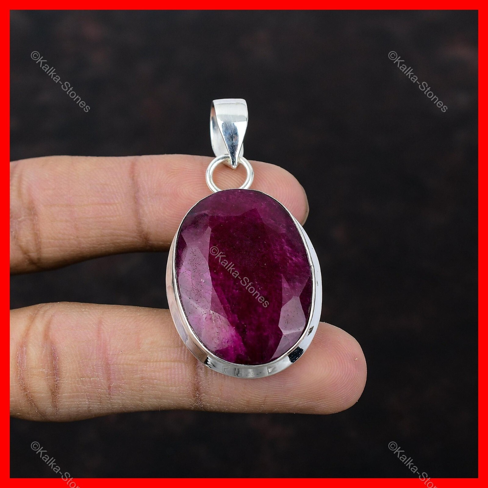 Valentines Sale Kashmir Rubi Gemstone Daughter Bezel Pendant 925 Sterling Silver