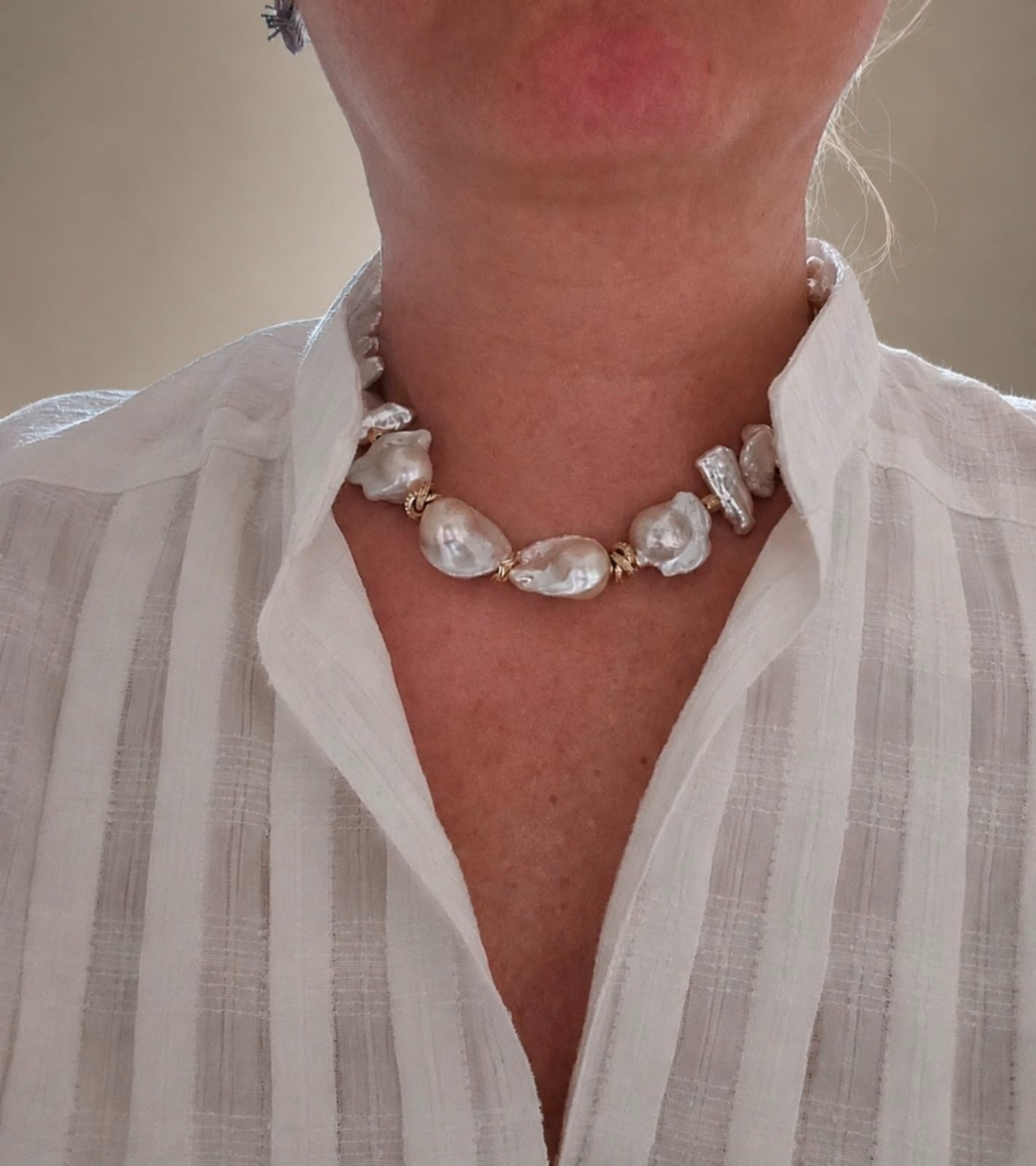 Handmade Baroque Freshwater Pearl Choker Necklace Gold Plated Gift for Her