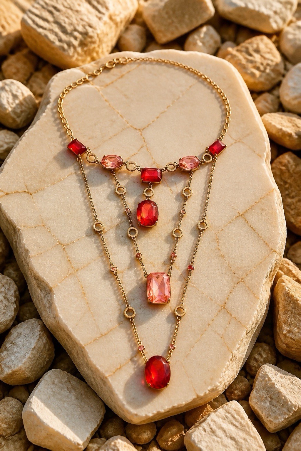 Jennifer Lopez JLO Signed Red Pink Rhinestone Multi Strand Statement Necklace