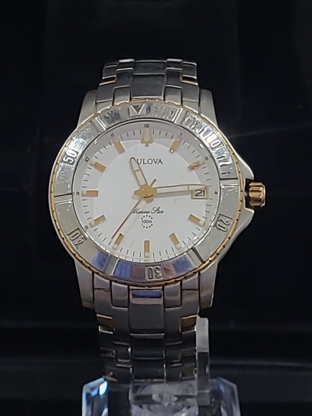 Women’s Bulova Marine Star 2 Tone White Dial Watch C9671108 With Box & Manual
