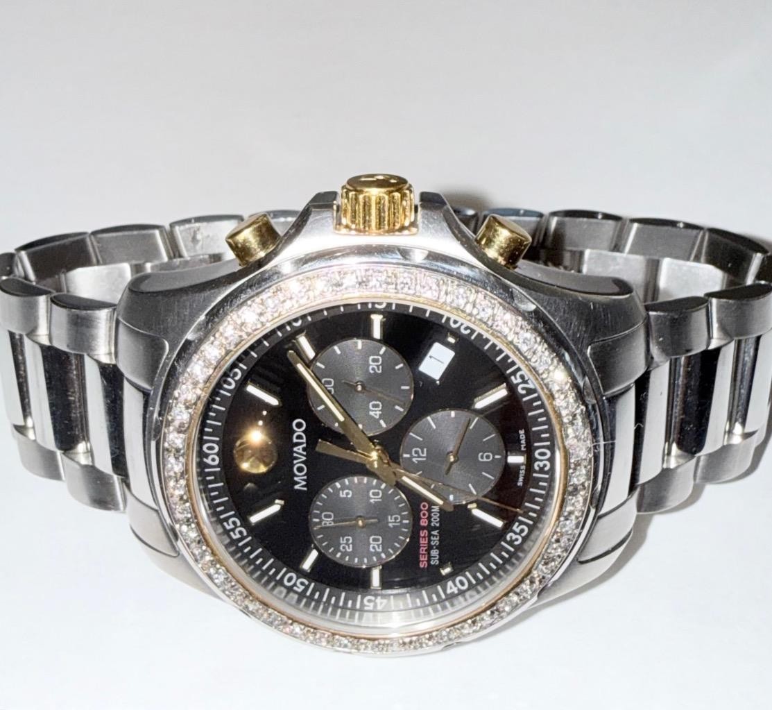 MOVADO MENS SERIES 800 TWO TONE SUB SEA CHRONO LAB GROWN DIAMOND WATCH