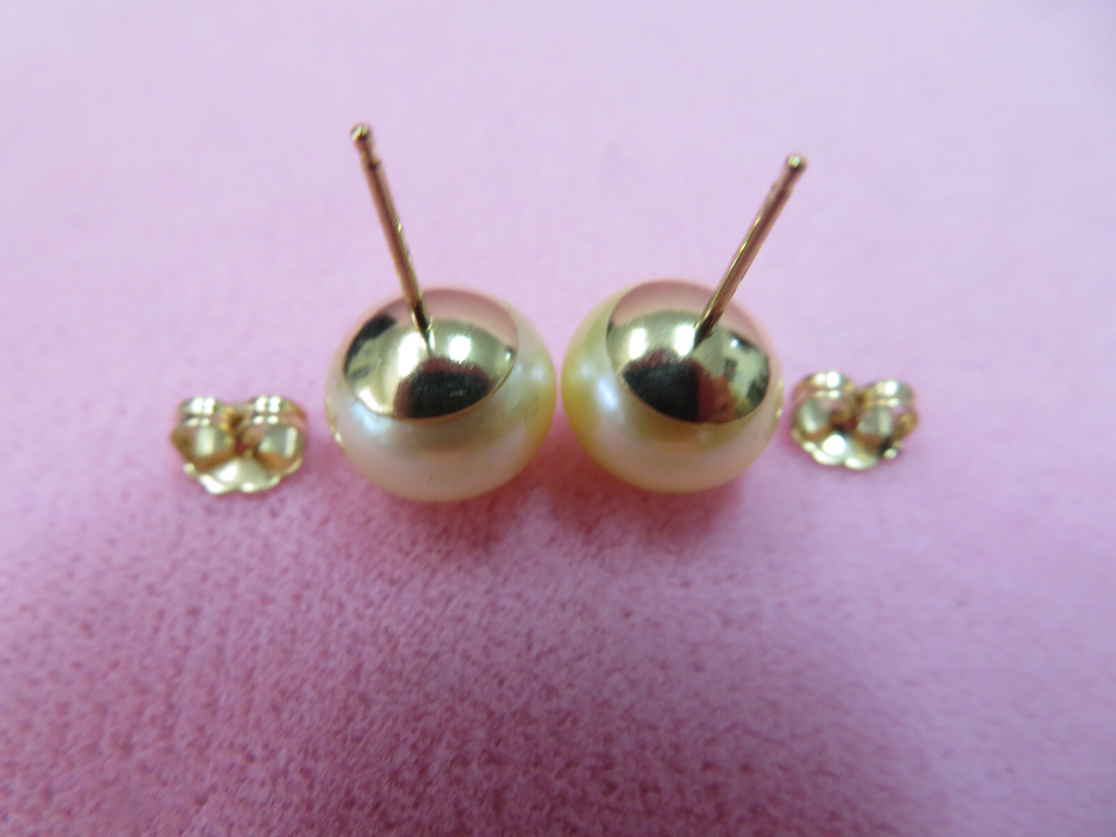 HONORA 14k Solid Yellow Gold 10.3mm Cream Freshwater Pearl Stud Earrings 3.24 G
