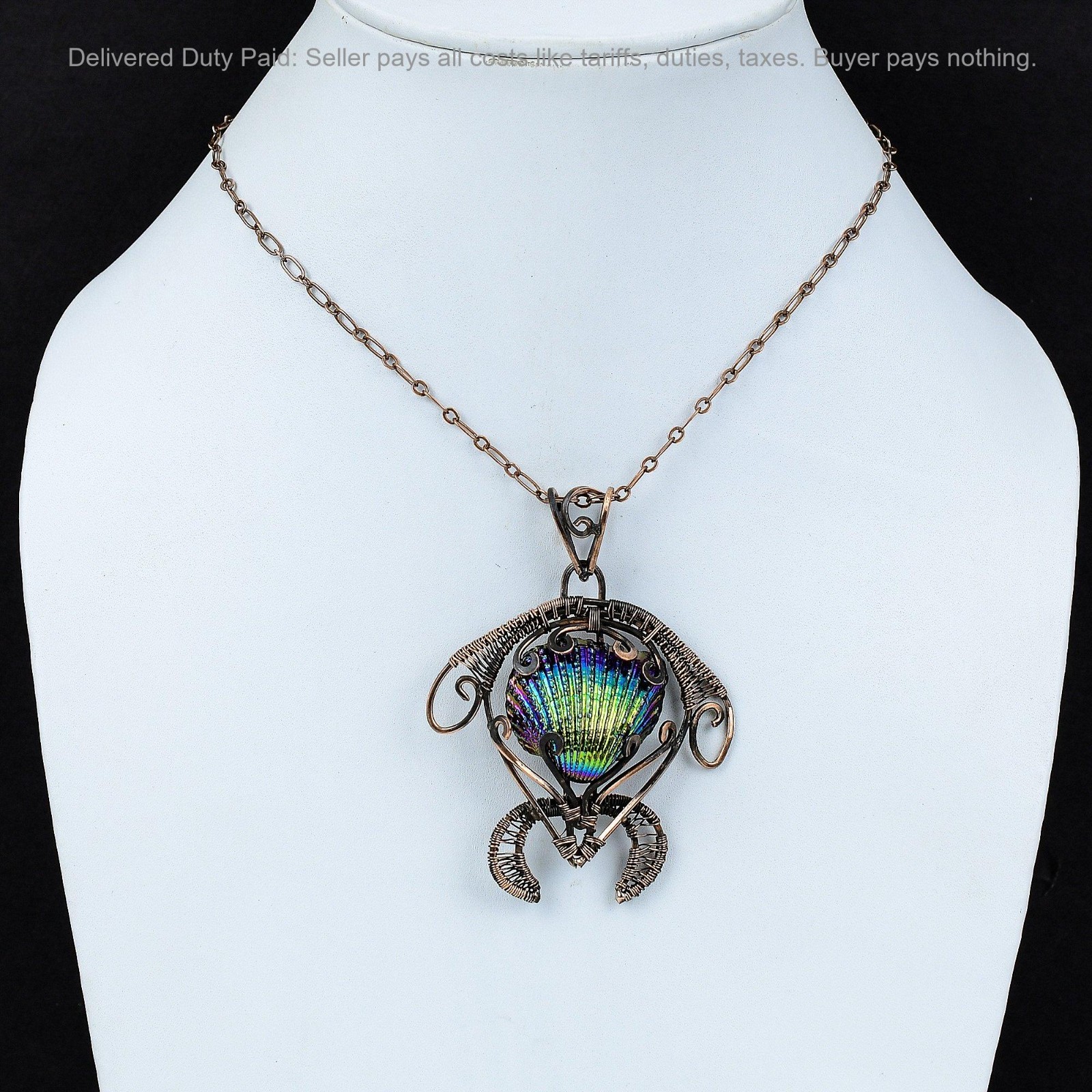 Copper Natural Titanium Coated Shell Boho Wire Wrapped Tortoise Pendant Jewelry