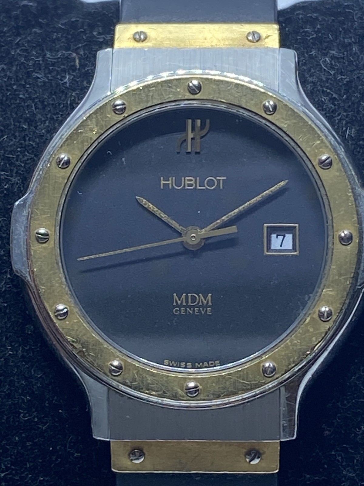 Hublot MDM Geneve Depose 1391.2 Two Tone 28mm Quartz Watch Rubber Strap COA