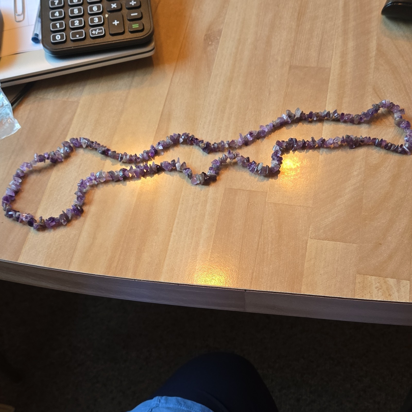 Purple Amethyst Chip Bead Strand Necklace – Stone Beaded Chain, Unisex 34″