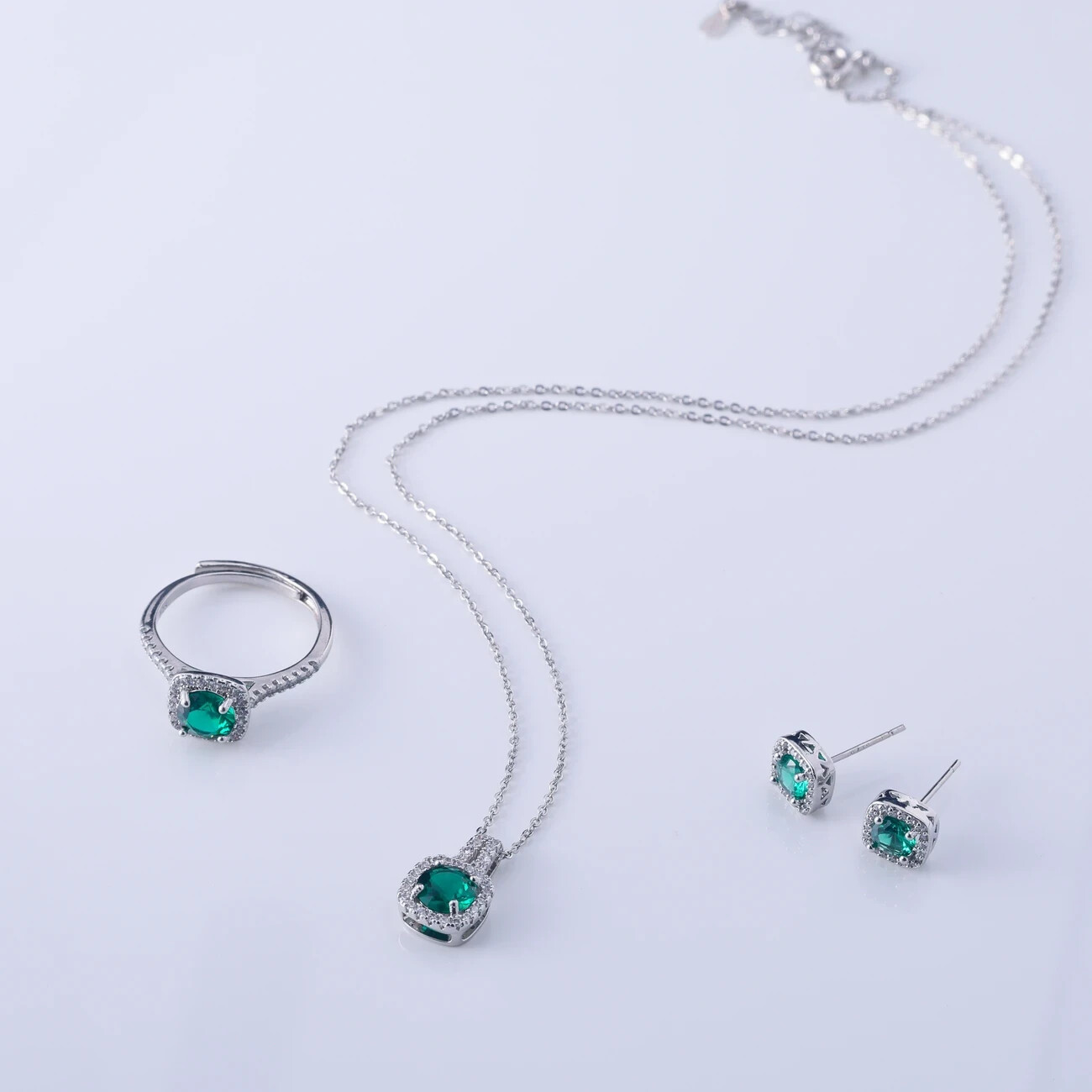 Ring Necklace & Earring Set 14K Yellow Gold Plated Round Lab Created Emerald