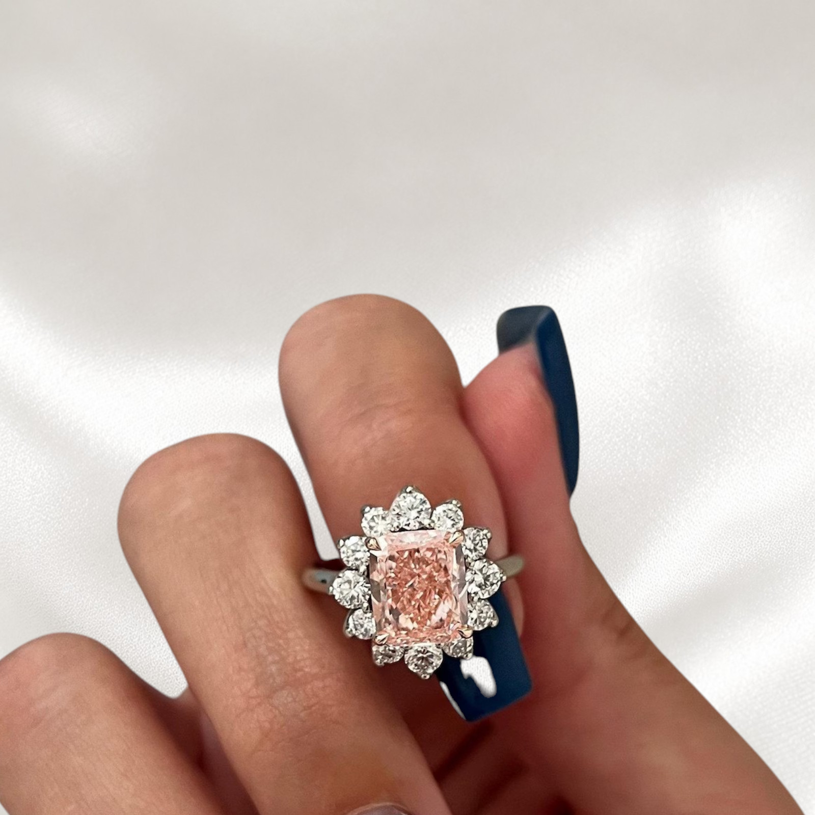 IGI Lab Created Diamond Ring Fancy Intense Pink 3.90 Ct Cushion Cut 950 Platinum